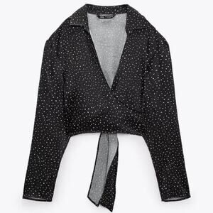 Zara XXL Long Sleeve Satin Polka Dot‎ Wrap Shirt Viscose Blend